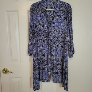 Cupio Women's Dress Size Large Blue Floral Button Front Sharkbite